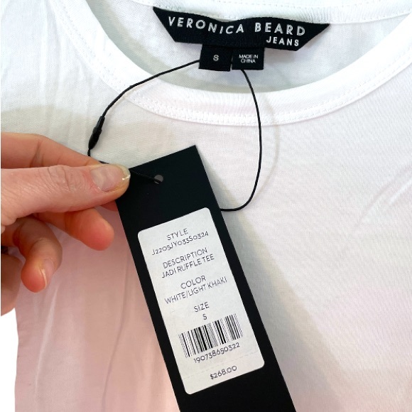 Veronica Beard Jadi Eyelet Ruffle Tee White & Light Khaki, Size S - Picture 8 of 11